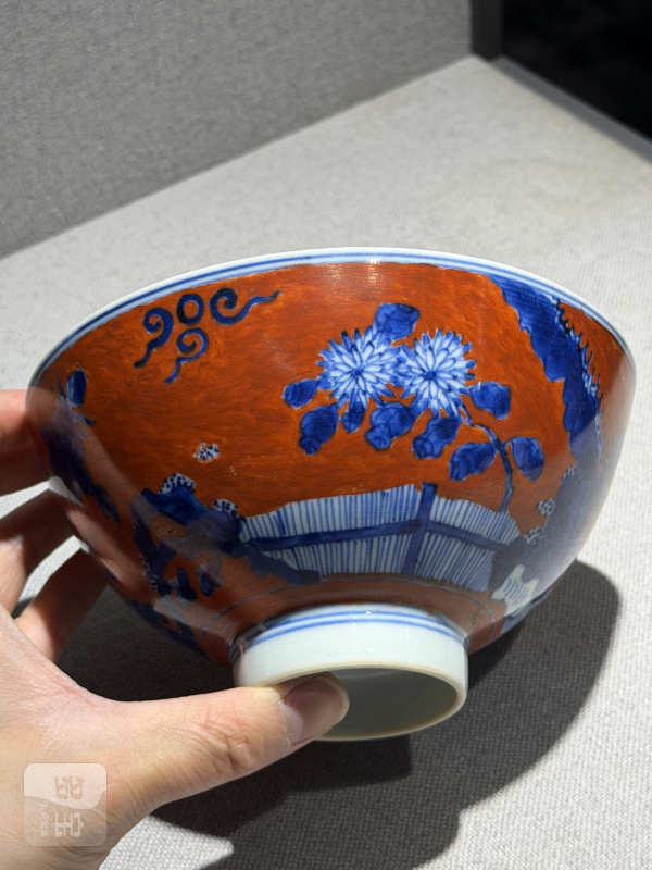 清康熙 青花矾红洞石花卉纹碗 - 图15
